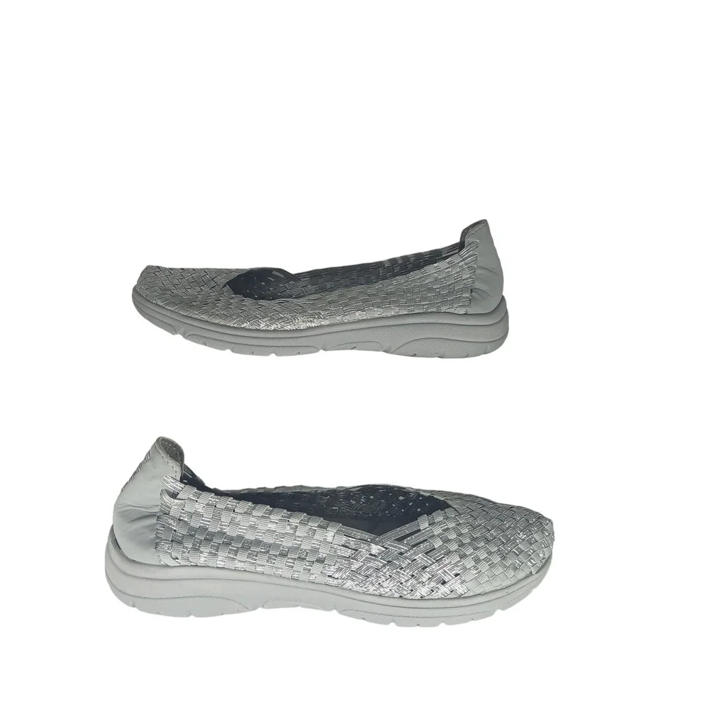 St. Johns Bay Woven Flats 10M Silver Metallic Memory Foam Comfort Walking Shoes